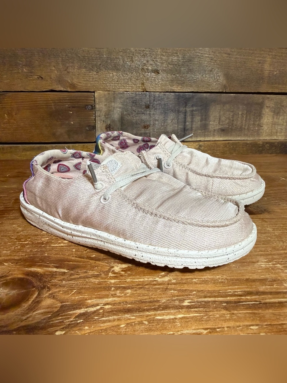 Hey Dude Wendy Girls Size 1 Sparkle Pink Rainbow Slip On Sneaker School